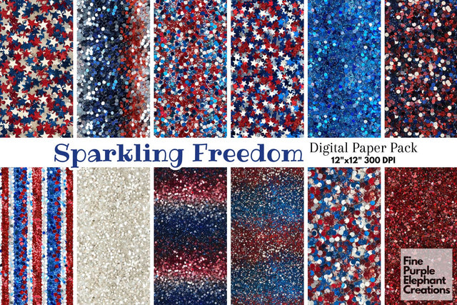 4th of July Glitter Digital Paper - Textured American Independence Digital Pattern Fine Purple Elephant Creations 