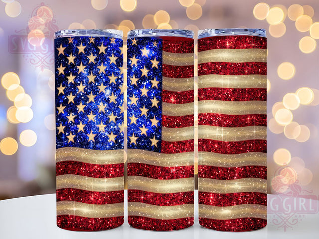 4th of July Glitter Tumbler Wrap, Patriotic Sublimation Design, 20oz Skinny Tumbler Wrap, American Flag Glitter Art, Independence Day Sparkle Design, Fourth of July Celebration Tumbler Sublimation SvggirlplusArt 