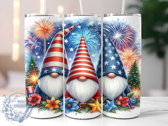 4th Of July Gnome 20oz Skinny Tumbler, American Gnome Tumbler Png, Straight & Tapered Tumbler Wrap, Instant Digital Download Sublimation ToriDesigns 