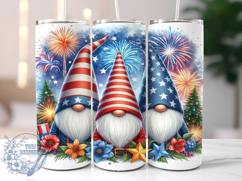 4th Of July Gnome 20oz Skinny Tumbler, American Gnome Tumbler Png, Straight & Tapered Tumbler Wrap, Instant Digital Download Sublimation ToriDesigns 