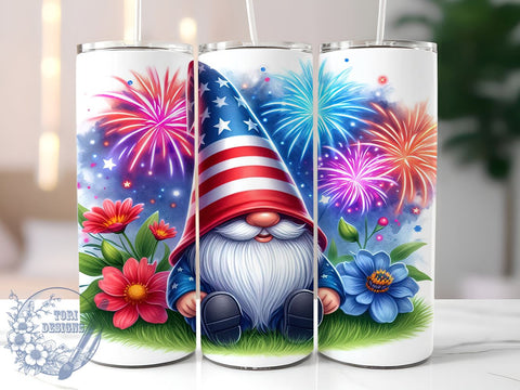 4th Of July Gnome 20oz Skinny Tumbler, Gnome Patriotic Tumbler Png, Straight & Tapered Tumbler Wrap, Instant Digital Download Sublimation ToriDesigns 