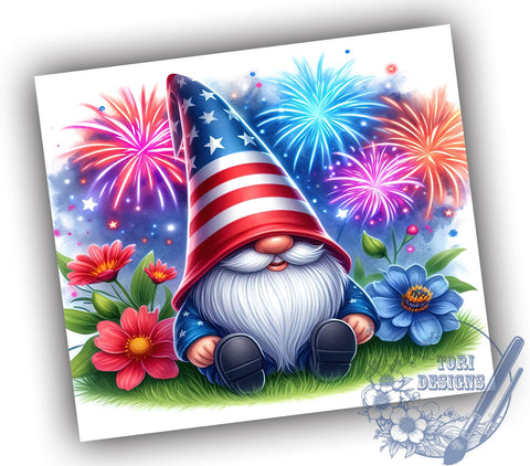 4th Of July Gnome 20oz Skinny Tumbler, Gnome Patriotic Tumbler Png, Straight & Tapered Tumbler Wrap, Instant Digital Download Sublimation ToriDesigns 