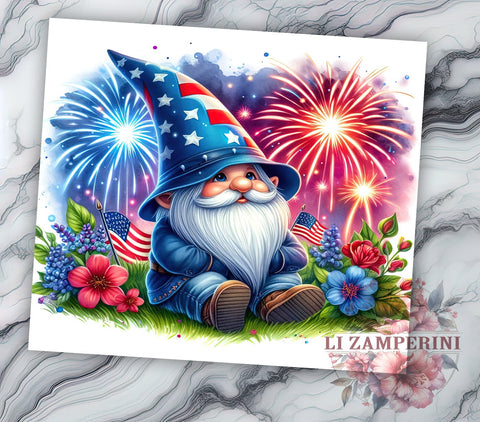 4th Of July Gnome 20oz Tumbler Wrap PNG, American Gnome Tumbler Png, Straight & Tapered Tumbler Wrap, Instant Digital Download Sublimation Li Zamperini 