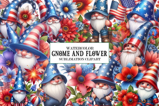 4th of July gnome And Flower Clipart Sublimation SVGista 