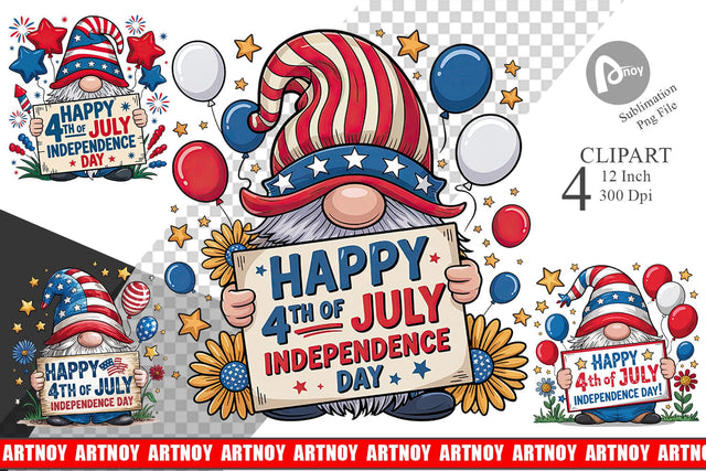 4th of July Gnome Clipart Sublimation artnoy 