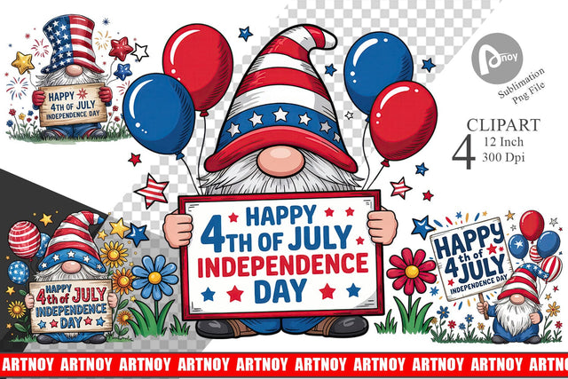 4th of July Gnome Clipart Sublimation artnoy 