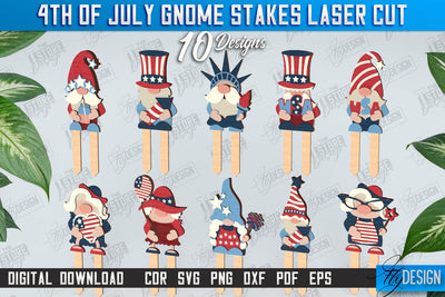 4th of July Gnome Stakes Laser Cut Bundle | Garden Decoration | Lawn Decor | Plant Stakes | CNC Files SVG Fly Design 
