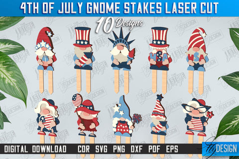 4th of July Gnome Stakes Laser Cut Bundle | Garden Decoration | Lawn Decor | Plant Stakes | CNC Files SVG Fly Design 