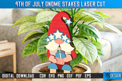 4th of July Gnome Stakes Laser Cut Bundle | Garden Decoration | Lawn Decor | Plant Stakes | CNC Files SVG Fly Design 