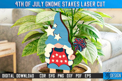 4th of July Gnome Stakes Laser Cut | Garden Decoration | Lawn Decor | Plant Stakes | CNC File SVG Fly Design 