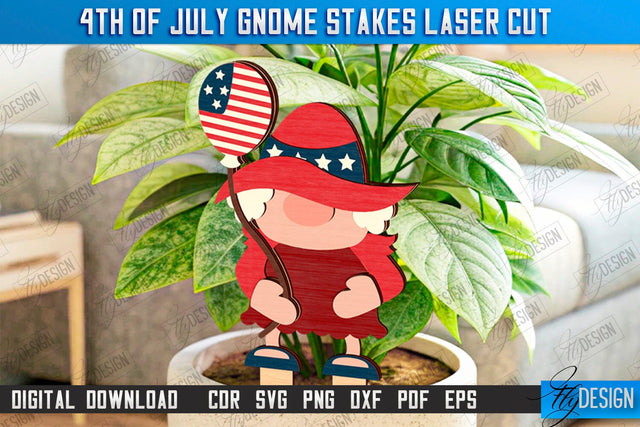 4th of July Gnome Stakes Laser Cut | Garden Decoration | Lawn Decor | Plant Stakes | CNC File SVG Fly Design 