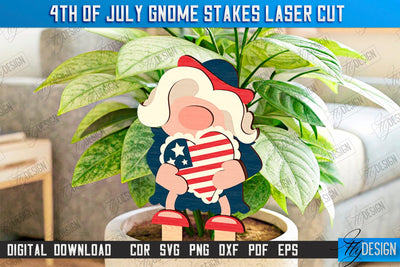4th of July Gnome Stakes Laser Cut | Garden Decoration | Lawn Decor | Plant Stakes | CNC File SVG Fly Design 