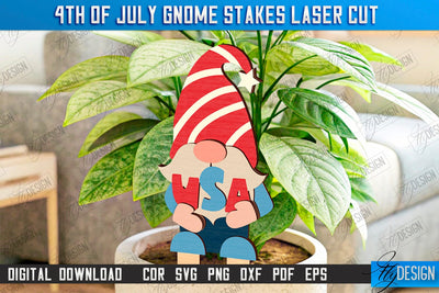 4th of July Gnome Stakes Laser Cut | Garden Decoration | Lawn Decor | Plant Stakes | CNC File SVG Fly Design 