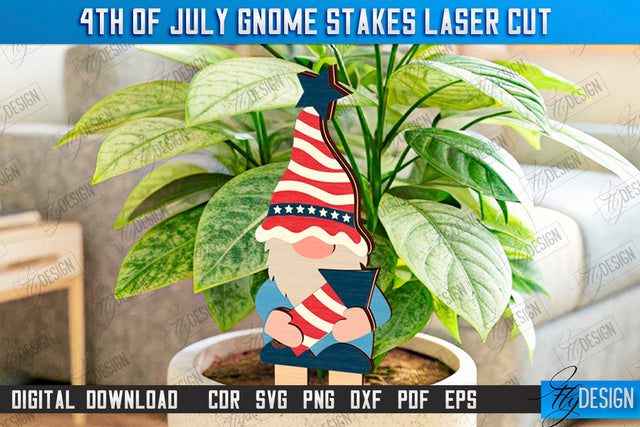 4th of July Gnome Stakes Laser Cut | Garden Decoration | Lawn Decor | Plant Stakes | CNC File SVG Fly Design 