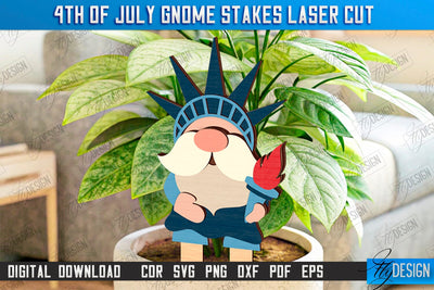 4th of July Gnome Stakes Laser Cut | Garden Decoration | Lawn Decor | Plant Stakes | CNC File SVG Fly Design 