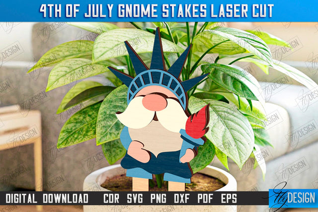 4th of July Gnome Stakes Laser Cut | Garden Decoration | Lawn Decor | Plant Stakes | CNC File SVG Fly Design 