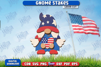 4th of July Gnome Stakes Laser Cut | Garden Decoration | Lawn Decor | Plant Stakes | CNC File SVG The T Store Design 