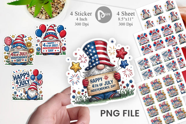 4th of July Gnome Sticker Sublimation artnoy 
