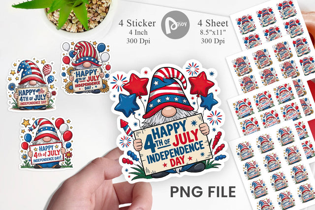 4th of July Gnome Sticker Sublimation artnoy 