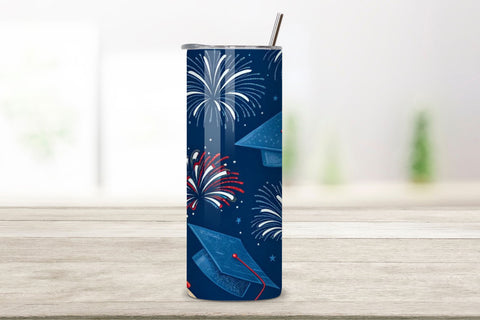 4th Of July Graduation Stars Seamless Tumbler Wrap - 3D Cap & Firework Combo, 20oz Skinny Sublimation Design, American Flag Floral Art, Independence Day Tumbler Wrap, Fourth of July Floral Gift, USA Patriotic Flower Wrap Sublimation FloridPrintables 