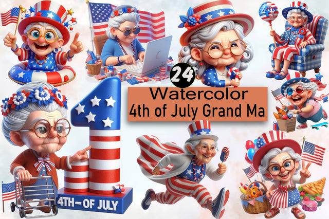 4th of July Grand Ma Sublimation Clipart Bundle Sublimation SVGArt 