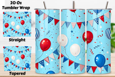 4th Of July Grill Party Seamless Tumbler Wrap - 3D BBQ with Patriotic Accents, 20oz Skinny Sublimation Design, American Flag Floral Art, Independence Day Tumbler Wrap, Fourth of July Floral Gift, USA Patriotic Flower Wrap Sublimation FloridPrintables 
