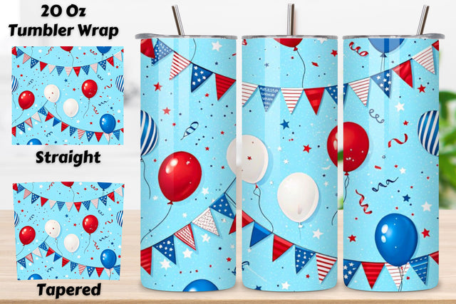 4th Of July Grill Party Seamless Tumbler Wrap - 3D BBQ with Patriotic Accents, 20oz Skinny Sublimation Design, American Flag Floral Art, Independence Day Tumbler Wrap, Fourth of July Floral Gift, USA Patriotic Flower Wrap Sublimation FloridPrintables 