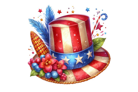 4th of July Hat Watercolor Sublimation Sublimation SVGista 