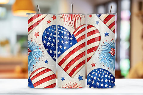 4th Of July Heart Patriot Seamless Tumbler Wrap - 3D Love & Firework Explosion, 20oz Skinny Sublimation Design, American Flag Floral Art, Independence Day Tumbler Wrap, Fourth of July Floral Gift, USA Patriotic Flower Wrap Sublimation FloridPrintables 