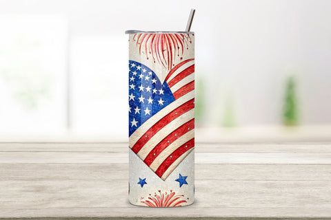 4th Of July Heart Patriot Seamless Tumbler Wrap - 3D Love & Firework Explosion, 20oz Skinny Sublimation Design, American Flag Floral Art, Independence Day Tumbler Wrap, Fourth of July Floral Gift, USA Patriotic Flower Wrap Sublimation FloridPrintables 