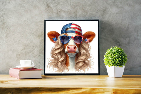 4th of July Heifer Png, 10 Patriotic Cow Sublimation SVGArt 