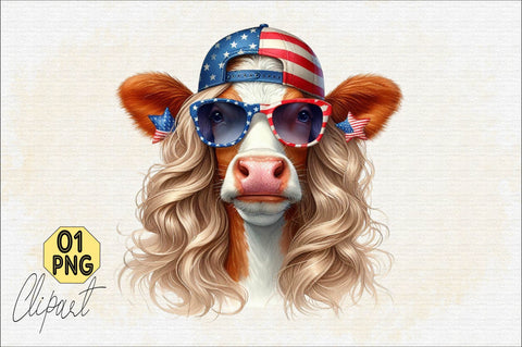 4th of July Heifer Png, 10 Patriotic Cow Sublimation SVGArt 
