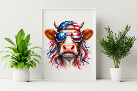 4th of July Heifer PNG, Patriotic Cow Sublimation Clipart Sublimation SVGArt 