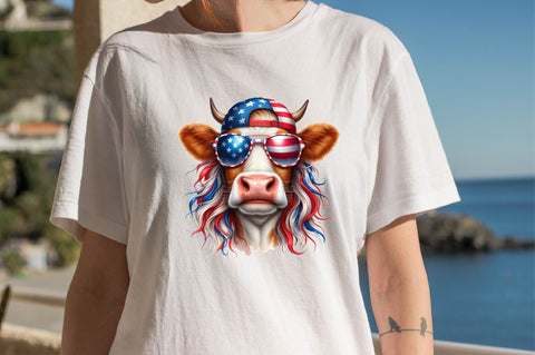 4th of July Heifer PNG, Patriotic Cow Sublimation Clipart Sublimation SVGArt 