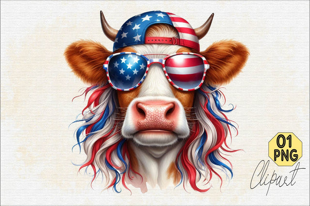 4th of July Heifer PNG, Patriotic Cow Sublimation Clipart Sublimation SVGArt 