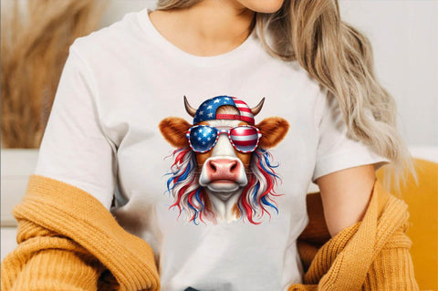 4th of July Heifer PNG, Patriotic Cow Sublimation Clipart Sublimation SVGArt 