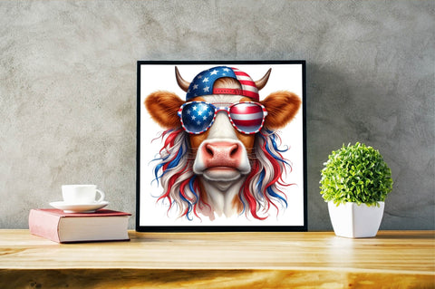 4th of July Heifer PNG, Patriotic Cow Sublimation Clipart Sublimation SVGArt 