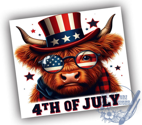 4th Of July Highland Cow 20oz Skinny Tumbler, Patriotic American Flag Tumbler Png, Straight & Tapered Tumbler Wrap, Instant Digital Download Sublimation ToriDesigns 