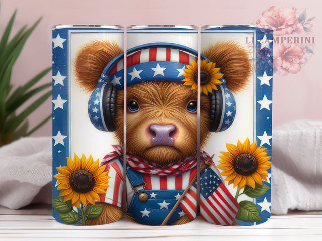 4th Of July Highland Cow 20oz Tumbler Wrap PNG, 4th Of July Tumbler Png, Straight & Tapered Tumbler Wrap, Instant Digital Download Sublimation Li Zamperini 