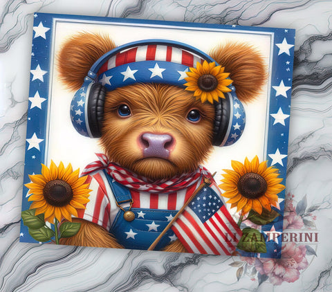 4th Of July Highland Cow 20oz Tumbler Wrap PNG, 4th Of July Tumbler Png, Straight & Tapered Tumbler Wrap, Instant Digital Download Sublimation Li Zamperini 