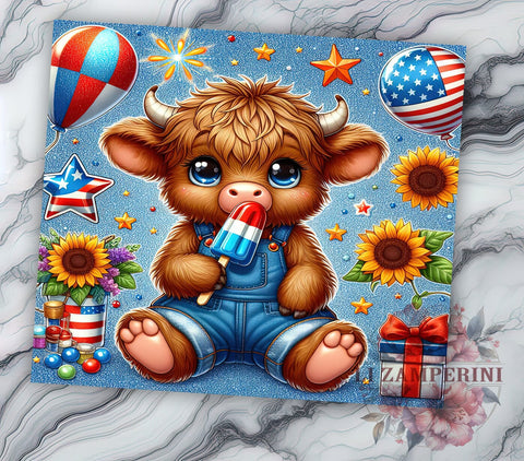 4th of July Highland Cow 20oz Tumbler Wrap PNG, Highland Cow Tumbler Png, Straight & Tapered Tumbler Wrap, Instant Digital Download Sublimation Li Zamperini 