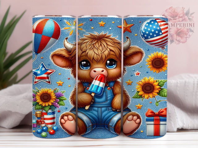 4th of July Highland Cow 20oz Tumbler Wrap PNG, Highland Cow Tumbler Png, Straight & Tapered Tumbler Wrap, Instant Digital Download Sublimation Li Zamperini 