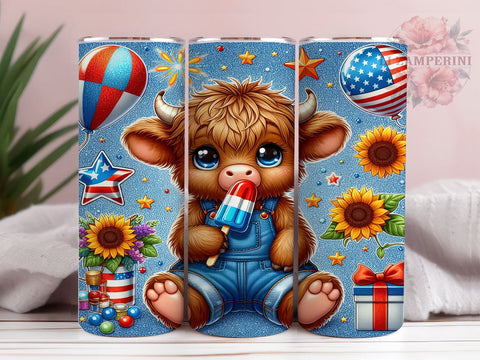 4th of July Highland Cow 20oz Tumbler Wrap PNG, Highland Cow Tumbler Png, Straight & Tapered Tumbler Wrap, Instant Digital Download Sublimation Li Zamperini 