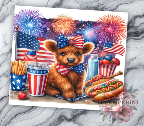 4th Of July Highland Cow 20oz Tumbler Wrap PNG, Highland Cow Tumbler Png, Straight & Tapered Tumbler Wrap, Instant Digital Download Sublimation Li Zamperini 