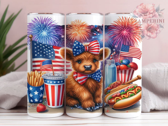 4th Of July Highland Cow 20oz Tumbler Wrap PNG, Highland Cow Tumbler Png, Straight & Tapered Tumbler Wrap, Instant Digital Download Sublimation Li Zamperini 