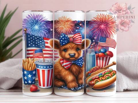 4th Of July Highland Cow 20oz Tumbler Wrap PNG, Highland Cow Tumbler Png, Straight & Tapered Tumbler Wrap, Instant Digital Download Sublimation Li Zamperini 