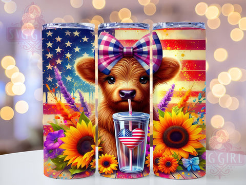 4th Of July Highland Cow 20oz Tumbler Wrap Sublimation Design, Straight Tapered Tumbler Wrap, 4th Of July Tumbler Png, Instant Digital Download Sublimation SvggirlplusArt 