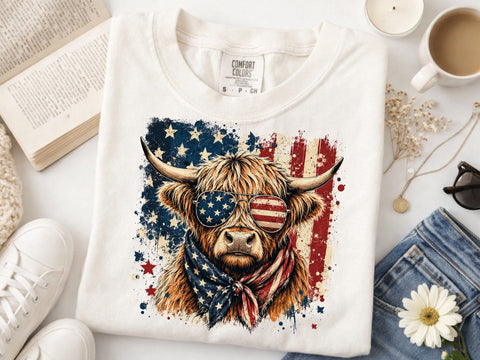 4th of July Highland Cow Png, Fourth of July Png, USA Png, 4th of July Png, America Png, Highland Cow Png, Patriotic Png, USA Flag Png SVG DesignDestine 