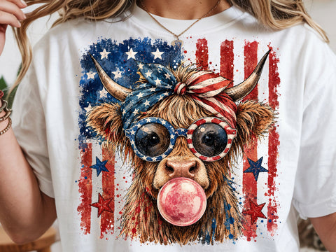 4th of July Highland Cow Png, Fourth of July Png, USA Png, 4th of July Png, America Png, Highland Cow Png, Patriotic Png, USA Flag Png SVG DesignDestine 