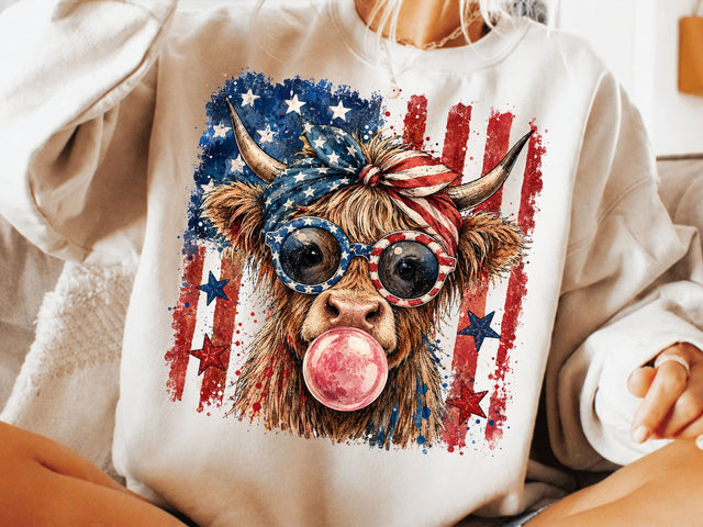 4th of July Highland Cow Png, Fourth of July Png, USA Png, 4th of July Png, America Png, Highland Cow Png, Patriotic Png, USA Flag Png SVG DesignDestine 